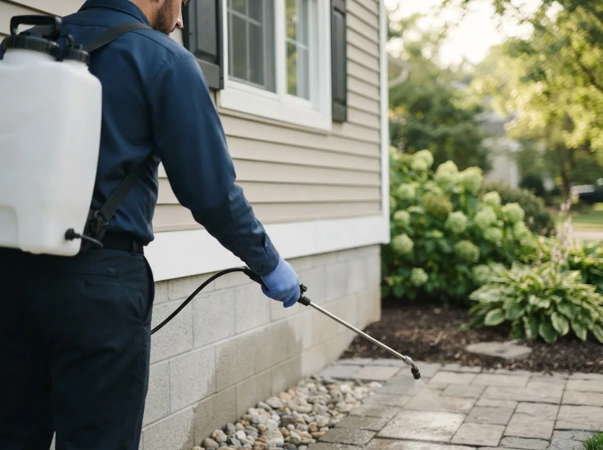 Pest control technician inspecting a home in Dousman, WI
